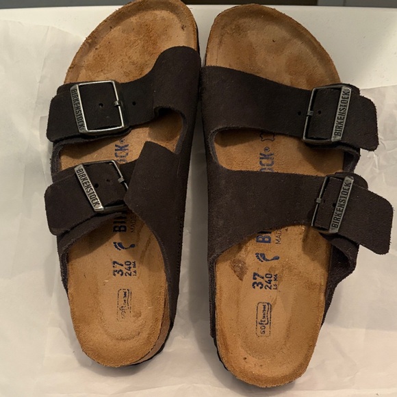 Birkenstock Shoes - Birkenstock Arizona Two-Strap Sandals in Dark Brown Suede